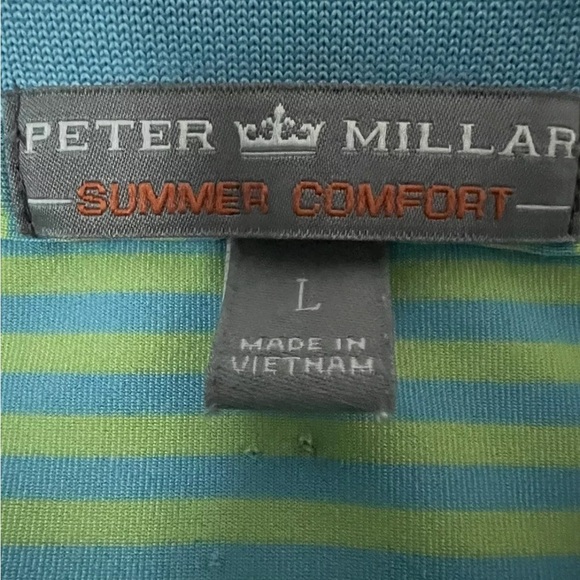 Peter Millar Men’s SZ L Blue Green Stripe Summer Comfort Polo Golf Shirt - Picture 3 of 8